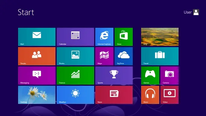 Uno screenshot dell'interfaccia utente di Windows 8, che mostra il passaggio al Flat Design